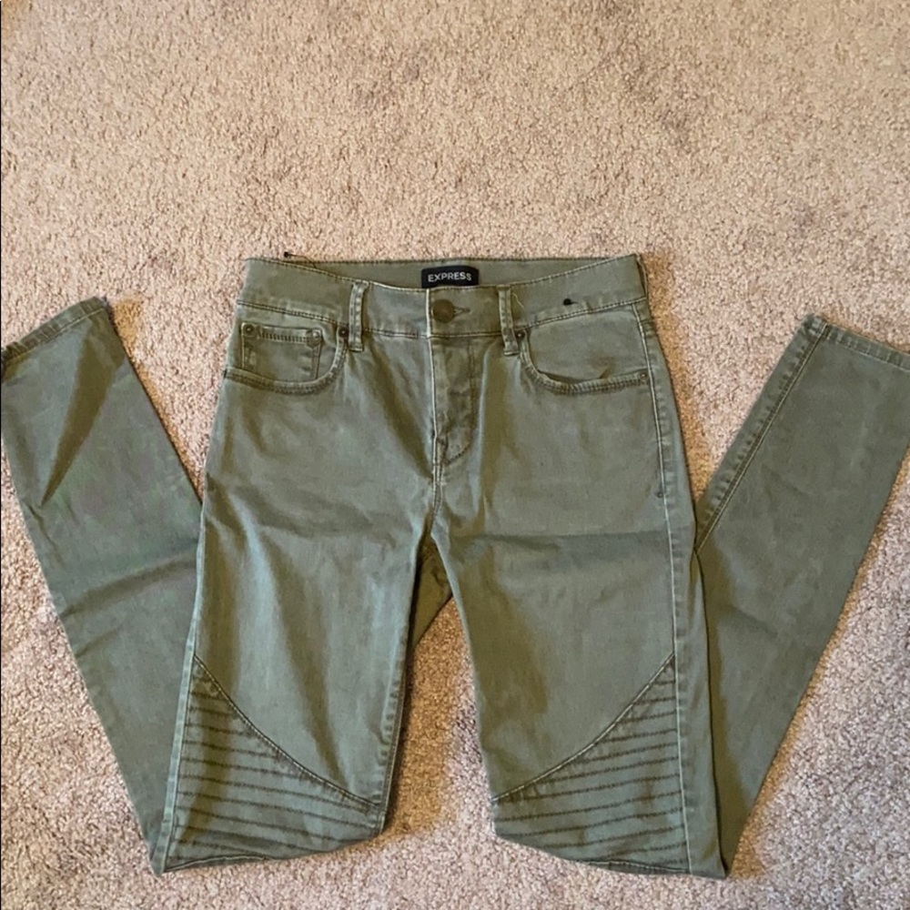 Express Motto Green Jeans Mid Rise